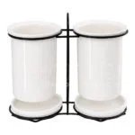 Ceramic Kitchen Utensils Draining Holder Set w/ Iron Rack