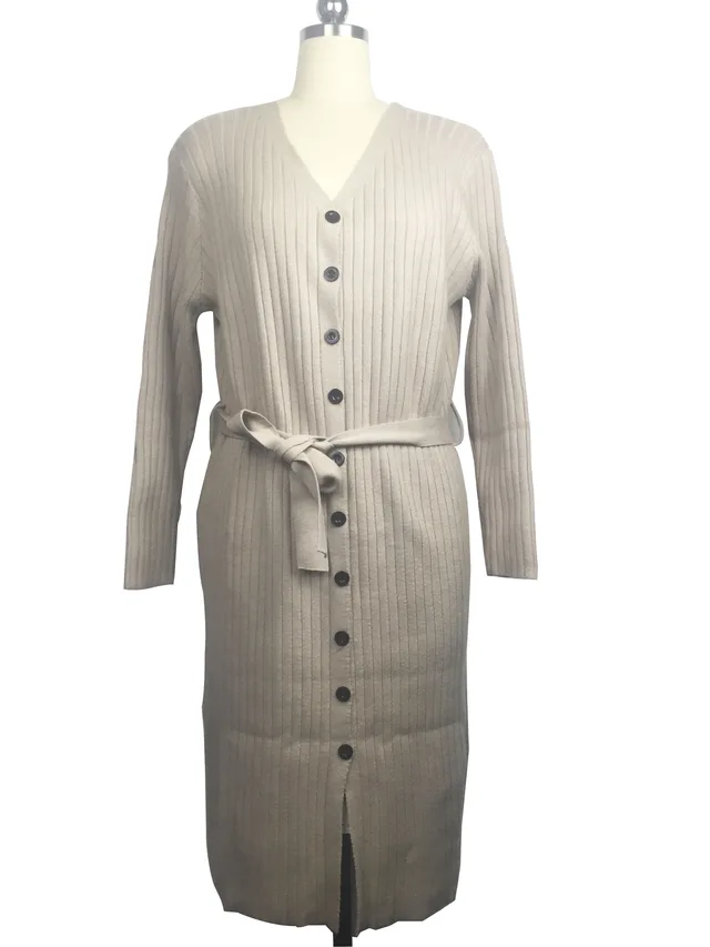 Ladies' v neck long dresses bottons cardigan