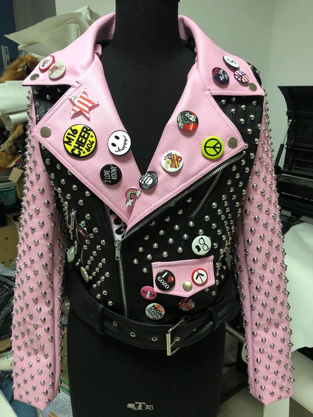 Ladies Print Embroider With Studs Pu Jacket