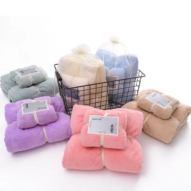 High density coral fleece towel set high absorption