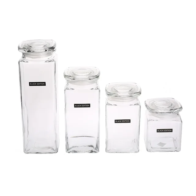 Airtight glass jar, square glass canister, glass lid container