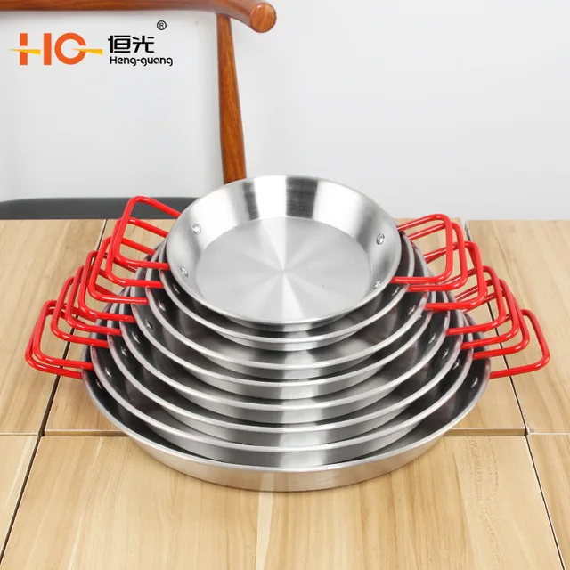 HENG GUANG Seafood rice pot Stainless steel pan Double Double ear seafood potSpanish seafood pot Stainless steel seafood pot Red handle seafood pot ear seafood frying pan