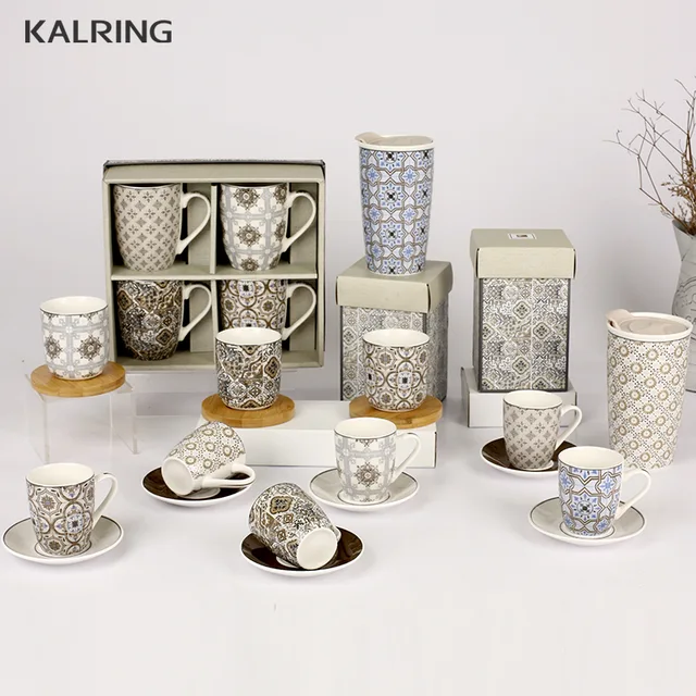 Ceramic tableware porcelain cup gift mug set cup with saucer mug with color box for wholesale