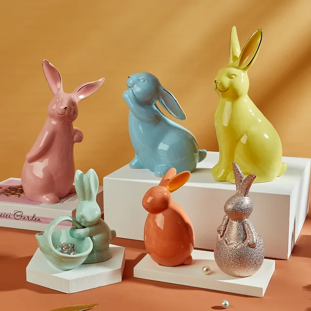 Ceramic Easter Bunny Decoration, Gold Rim Easter Rabbit Decoration