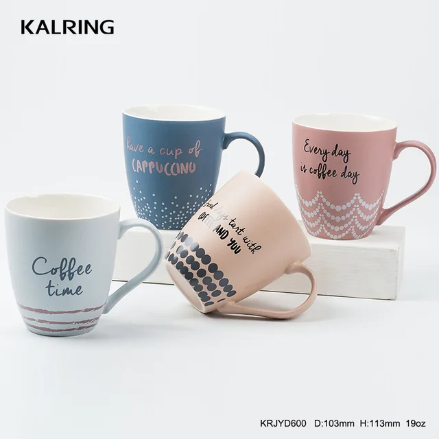 New bone china mug with two tone color glaze with cofffee design for best-selling