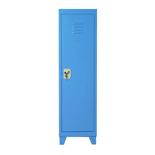 Steel blue children's storage locker with stand feet