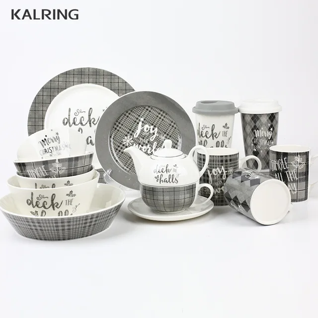 Ceramic mug and bowl and plates for chirstmas set