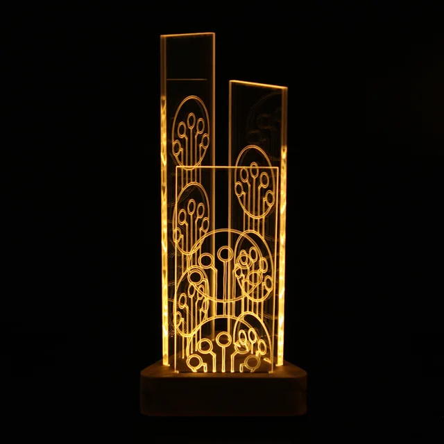 LED Skyscraper - Night Lamp, wood base