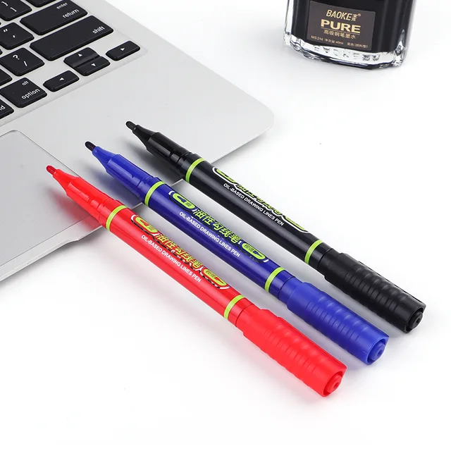 MP2915 dual tip permanent marker pen, quick dry ink, fiber tip , multi-function marker black blue red cd marker