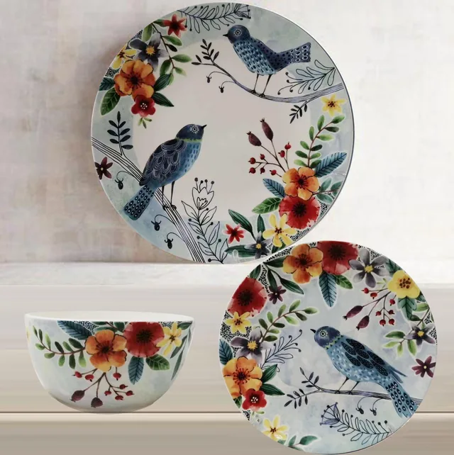 Colorful bird dinnerware & tabletop