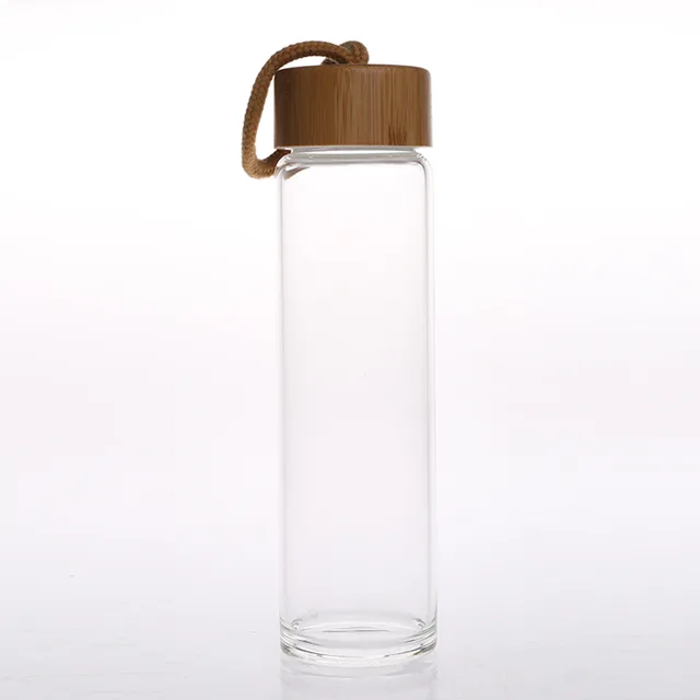 Wood lid borosilicate glass drinking bottle