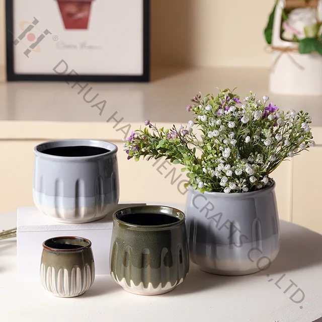 Stoneware Flower pot with recative Glazing