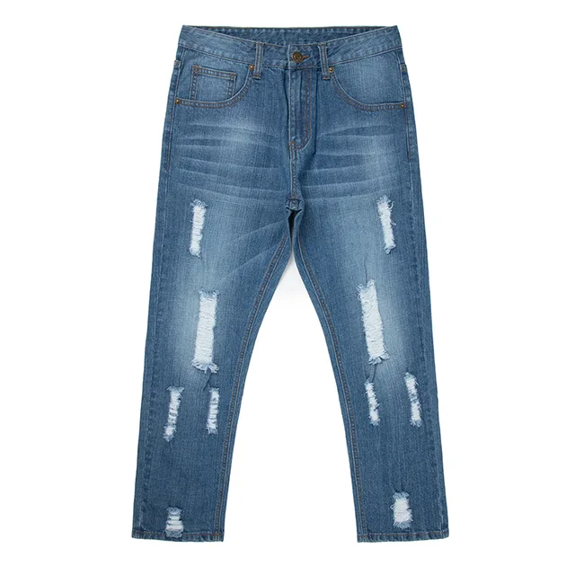 Trendy fashion ripped jeans pants men's denim jeans loose straight jeans trousers G2053