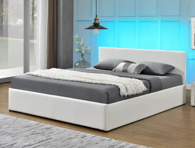 Modern Simple Style PU Bed with Gas Lift Storage and Led Light 1166-1G