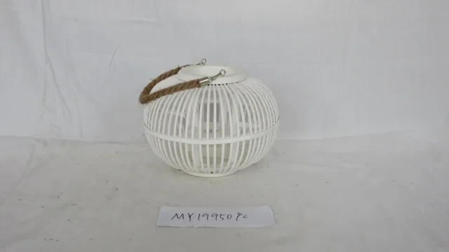 White Copper Bamboo handmade lantern candle holder