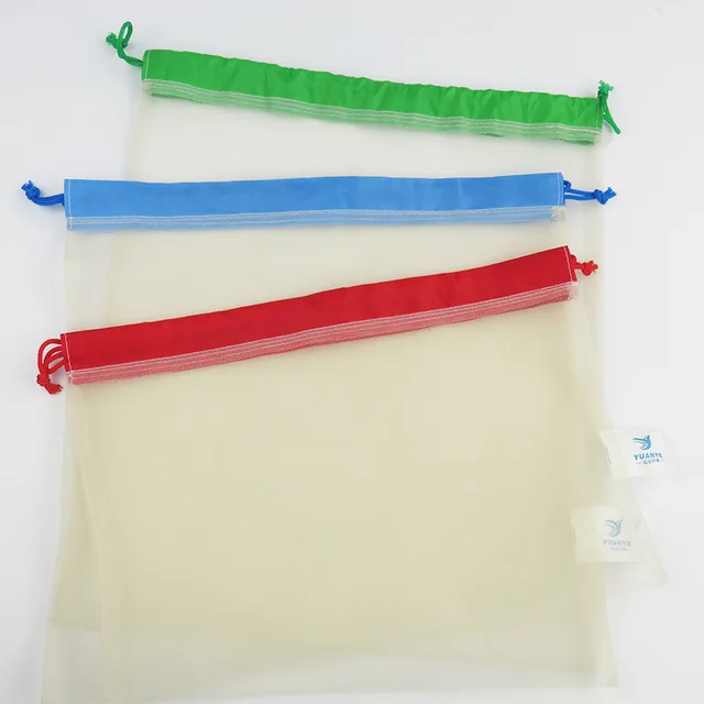 Custom color openning drawstring yellow mesh produce bag