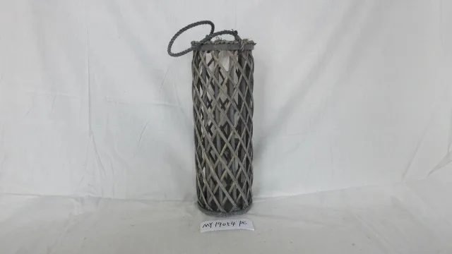 Grey Willow handmade lantern WIth handle and grass