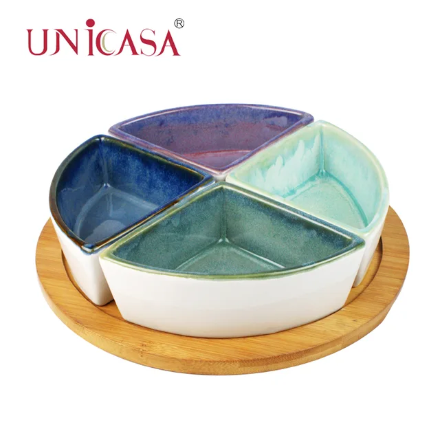 S/4 assorted cold dishes with bamboo tray Ceramic Bakeware oven baking tray