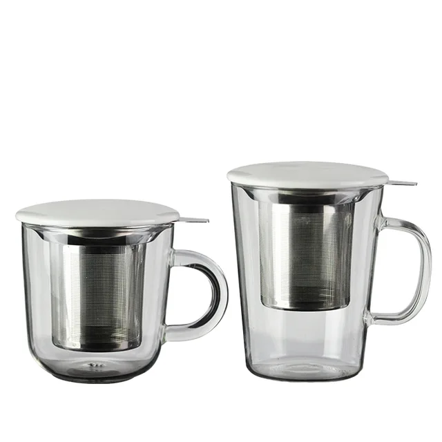 Uni-tea mug set, 1 borosilicate glass mug, 1 porcelain lid, 1 stainless steel infuser