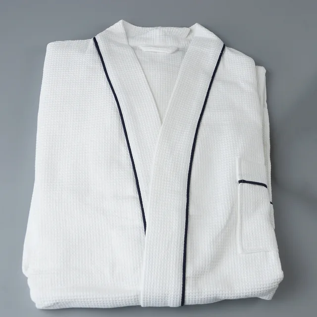 Long Length Komono Collar SPA White Waffle Bath Robes for Unisex