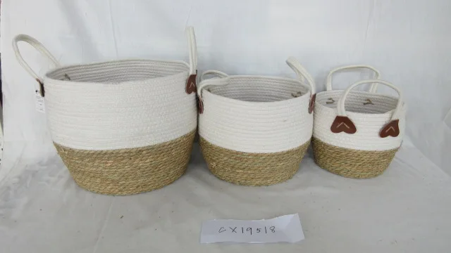 Set of 3 Grass/Maize/Rush Storage basket