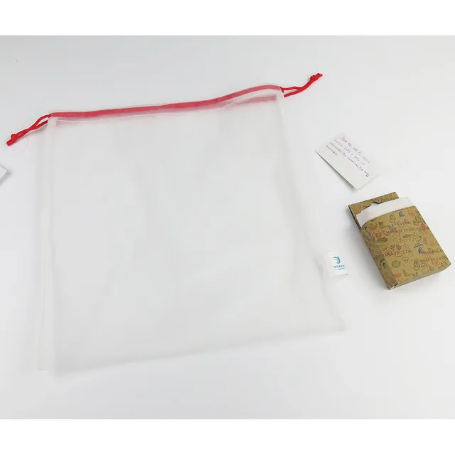 Custom red drawstring eco reusable polyester mesh net bag
