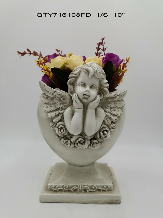 Garden decorations the cemetery Angel with flower pot