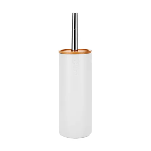 White ceramic Bamboo Toilet Brush Set