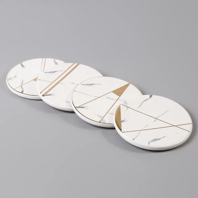 Coaster,matte glaze, Marble decal,gold