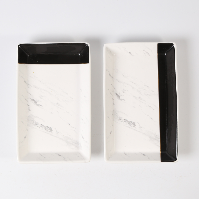 Rectangle plate,matte glaze,Marble decal,gold