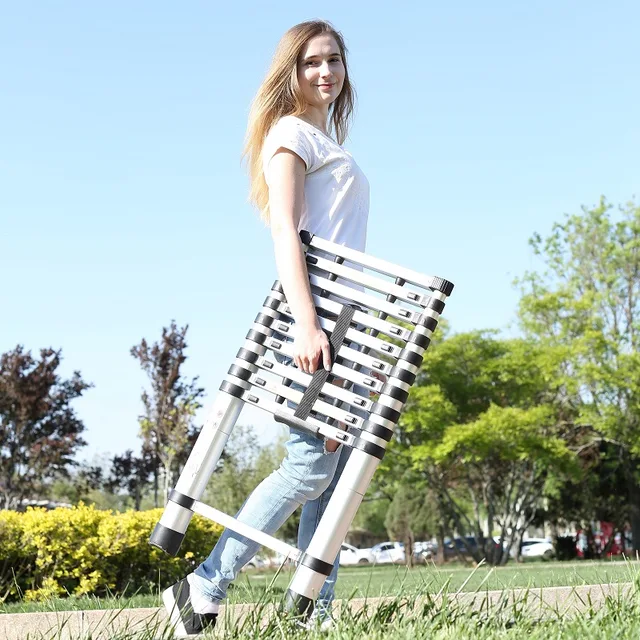 EN131 Single straight Aluminum telescopic ladder 3.8m manufacturer