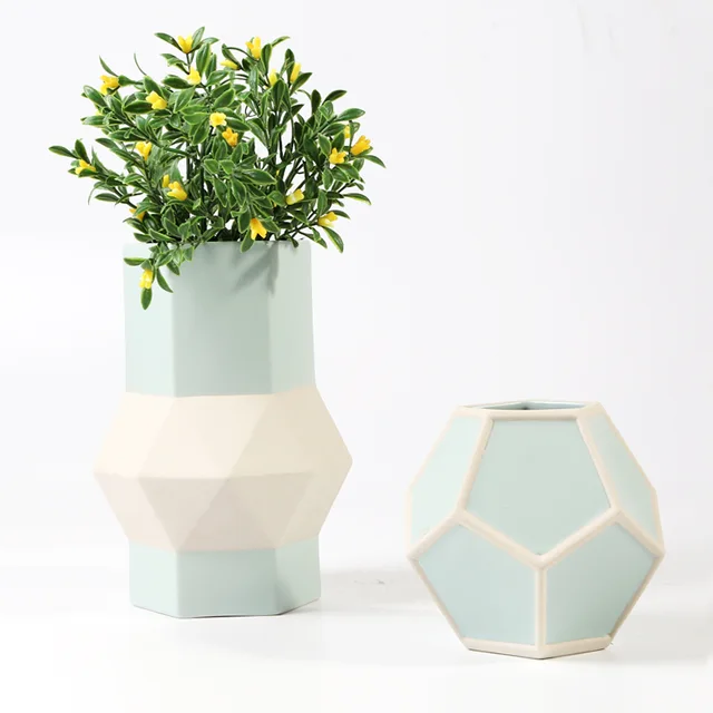 Six-sided geometry Vase,wax resist, non glaze
