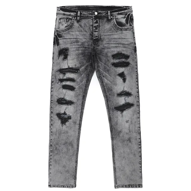 G2067-C Light Grey Men Pencil Jeans Slim Hip Hop Streetwear Brand in Whisker Spray Wash