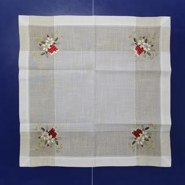 100% polyester slub fabric with drawnwork and embroidery tablecloth