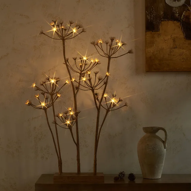 Pre lit Hogweed Flower Twig Branch Stems 36in 32 LED Lighted Fuax Tiwgs Grove for Thanksgiving Christmas Decor
