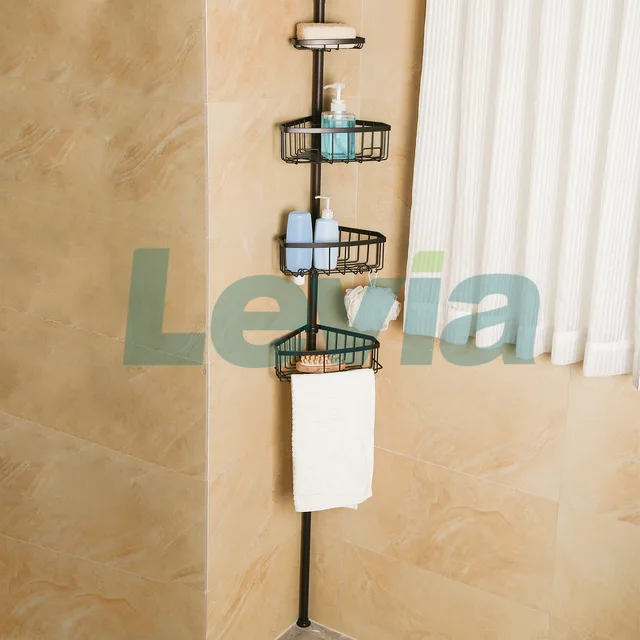 Adjustable Tension Pole Corner Shower Caddy 4 Tier