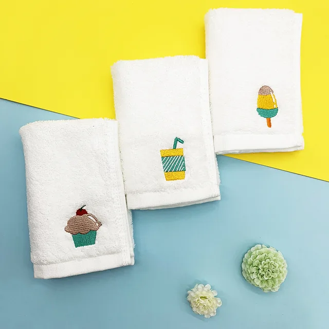 Custom Cartoon Embroidery Towels Gift 100% Cotton Multiple Solid Color Face Towel
