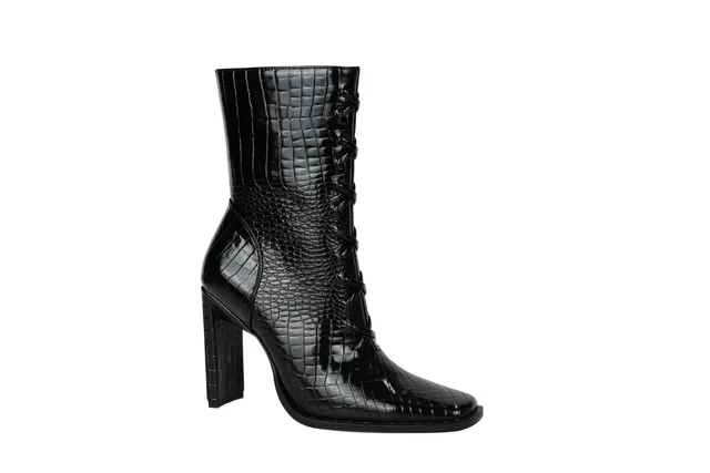 Women fashion square heels square toe ankle boots in balck STONE PU BS198823-03