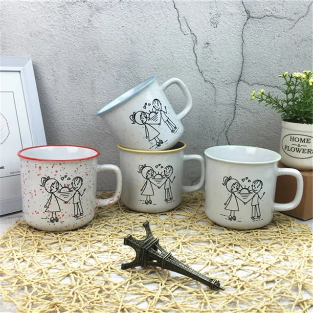 Couples Ceramic Mug Stoneware Mug with print with redrim for home restaurant 380 ml 13OZ coffee mug