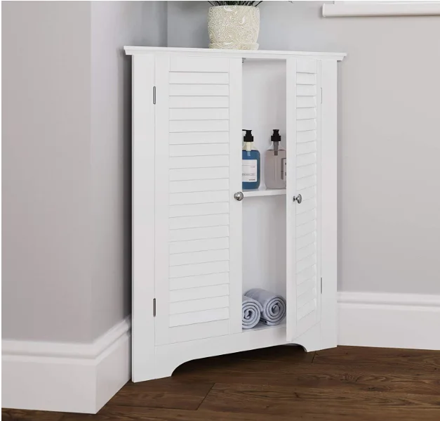Bathroom Louver Double Door Corner Wood Storage Caninet