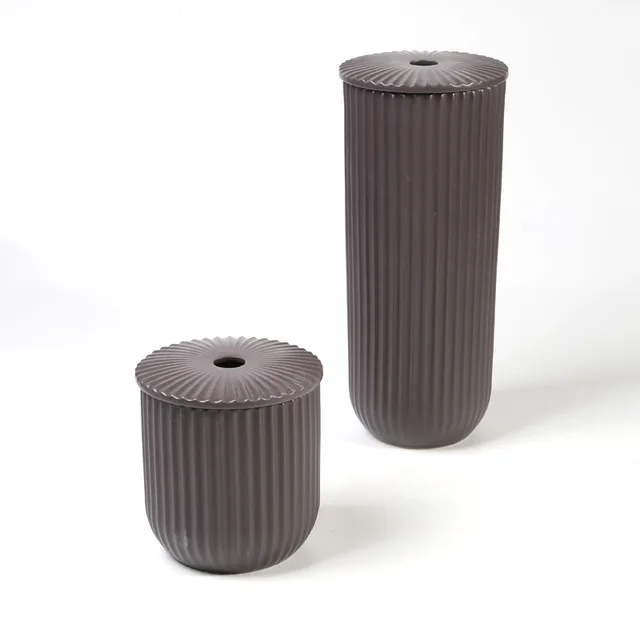 Vase with lid,embossed vertical lines texture,matte glaze,2 sizes