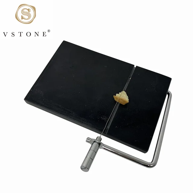 Black marble cheese slicer board with metal wire，marble craft