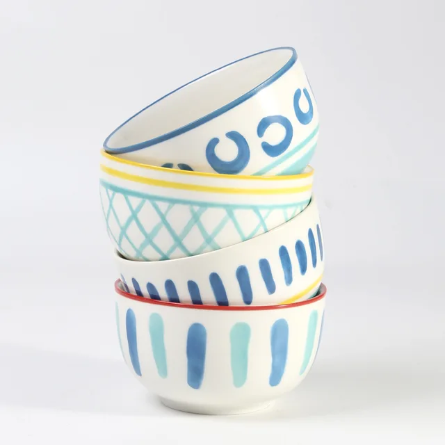 Rice bowl,embossed texture,Hand painted, ceramic tabletop