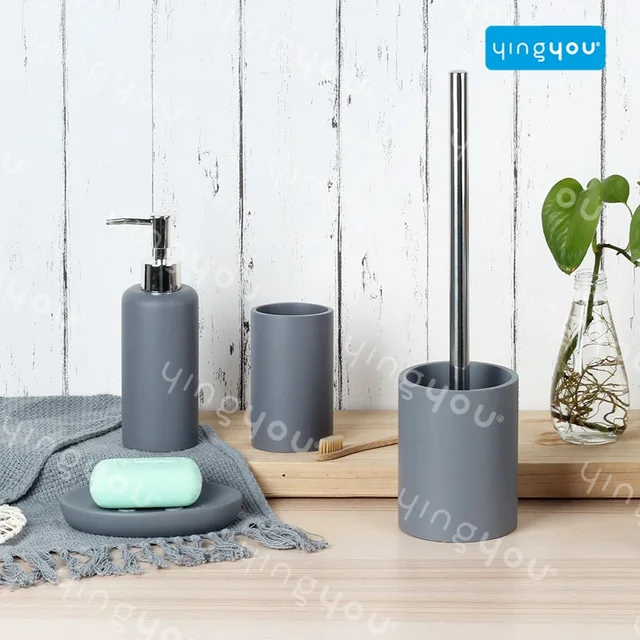 Resin Bathroom Set, Toilet Brush Holder, Dispenser, Tumbler, Soap Dish