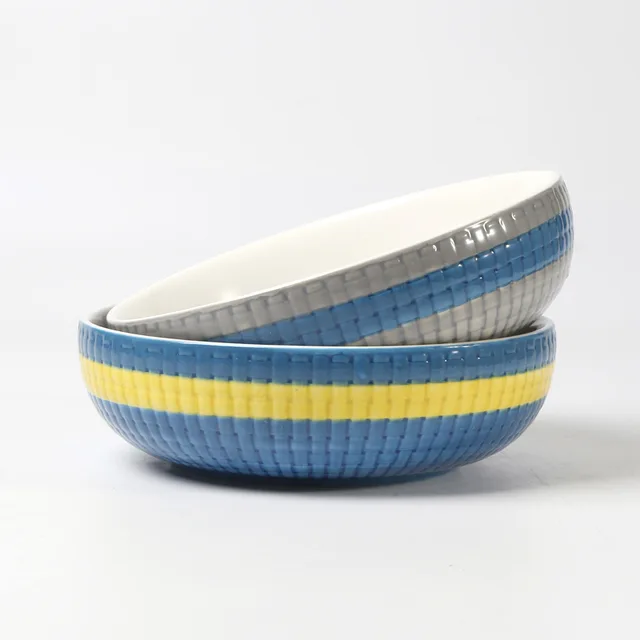 Bowl,embossed texture,Hand painted, ceramic tabletop