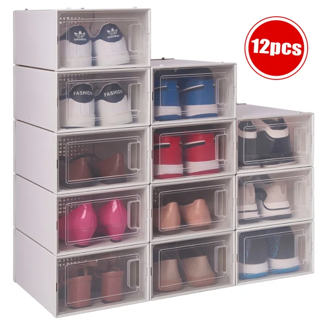 Plastic clear drawer type shoe storage boxes clear stackable