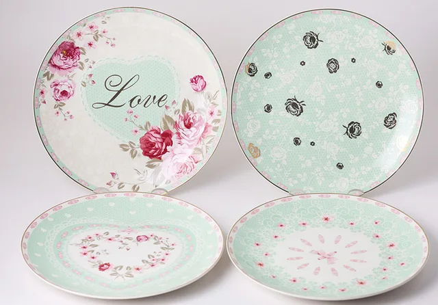 ZH1911 green lover gold design 8" dessert coupe plates
