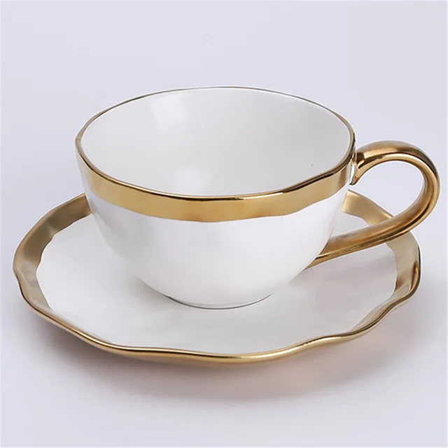 Cup & Saucer tea set coffee set Matte White with Gold rim