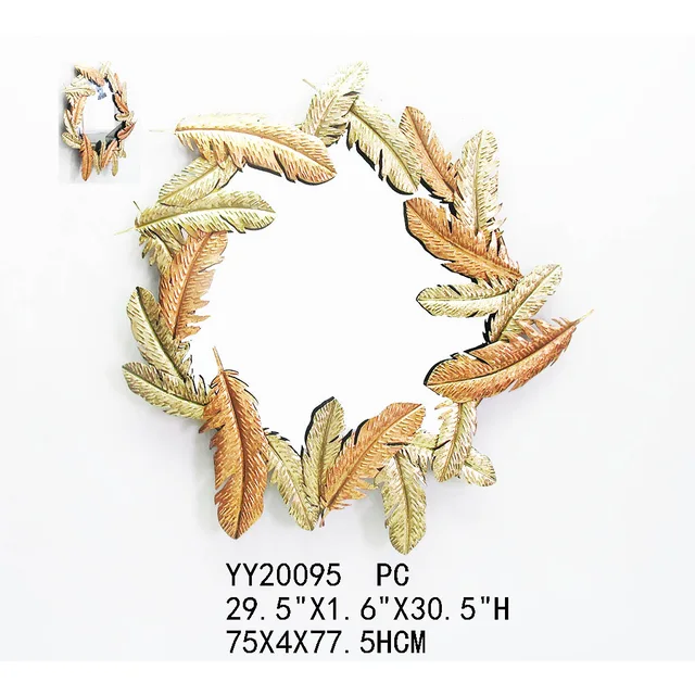 Abstract metal frame mirror feather pattern