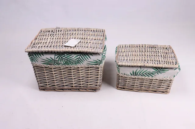 Pretty small rectangle wicker storage box with lids for home storage wholesale basket set of 2